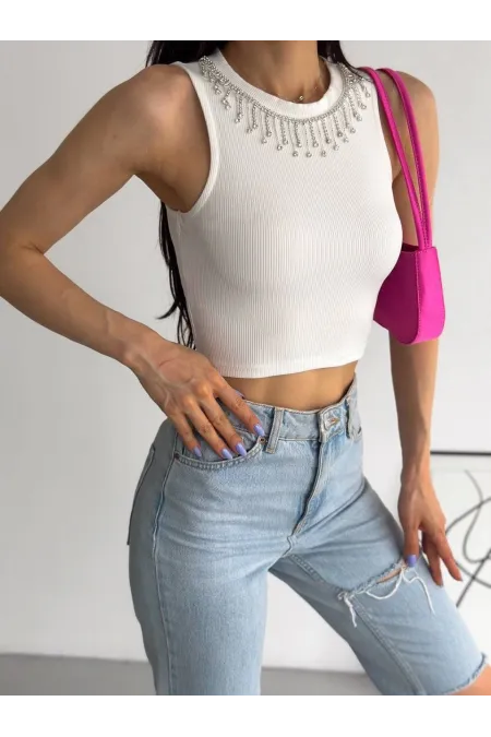 fitilli kaşkorse yakası zincirli atlet beyaz fitilli kaşkorse yakası zincirli atlet beyaz