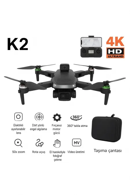 K2 Drone – HD Çift Kamera, Engel Algılama, Fırçasız Motor, 20 dk Uçuş, Taşıma Çantalı K2 Drone – HD Çift Kamera, Engel Algılama, Fırçasız Motor, 20 dk Uçuş, Taşıma Çantalı